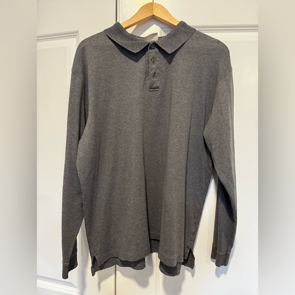 LL Bean Pima Cotton Gray Long Sleeve Polo Shirt